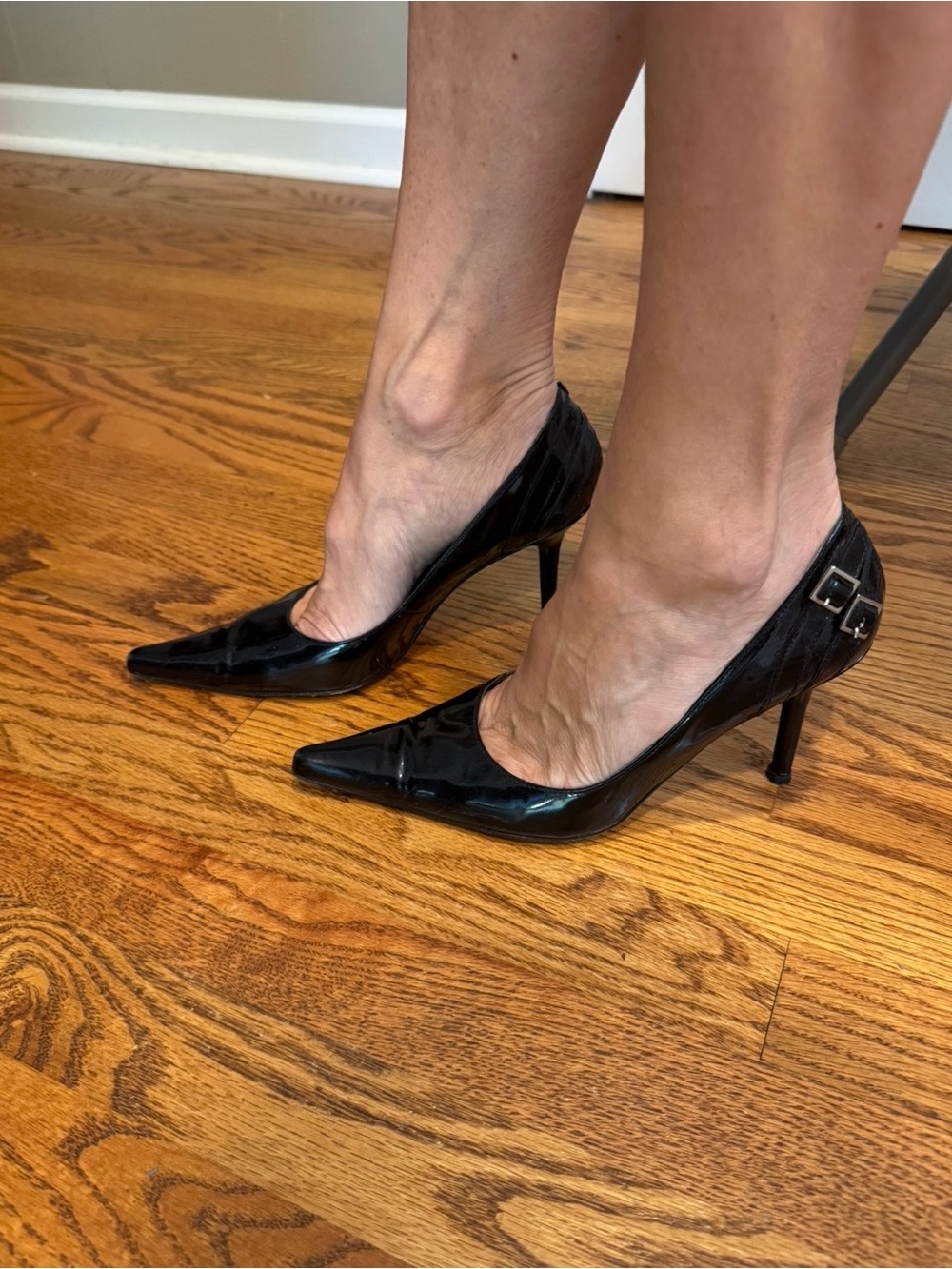 Charles David Black Pointed Toe Patent Pumps